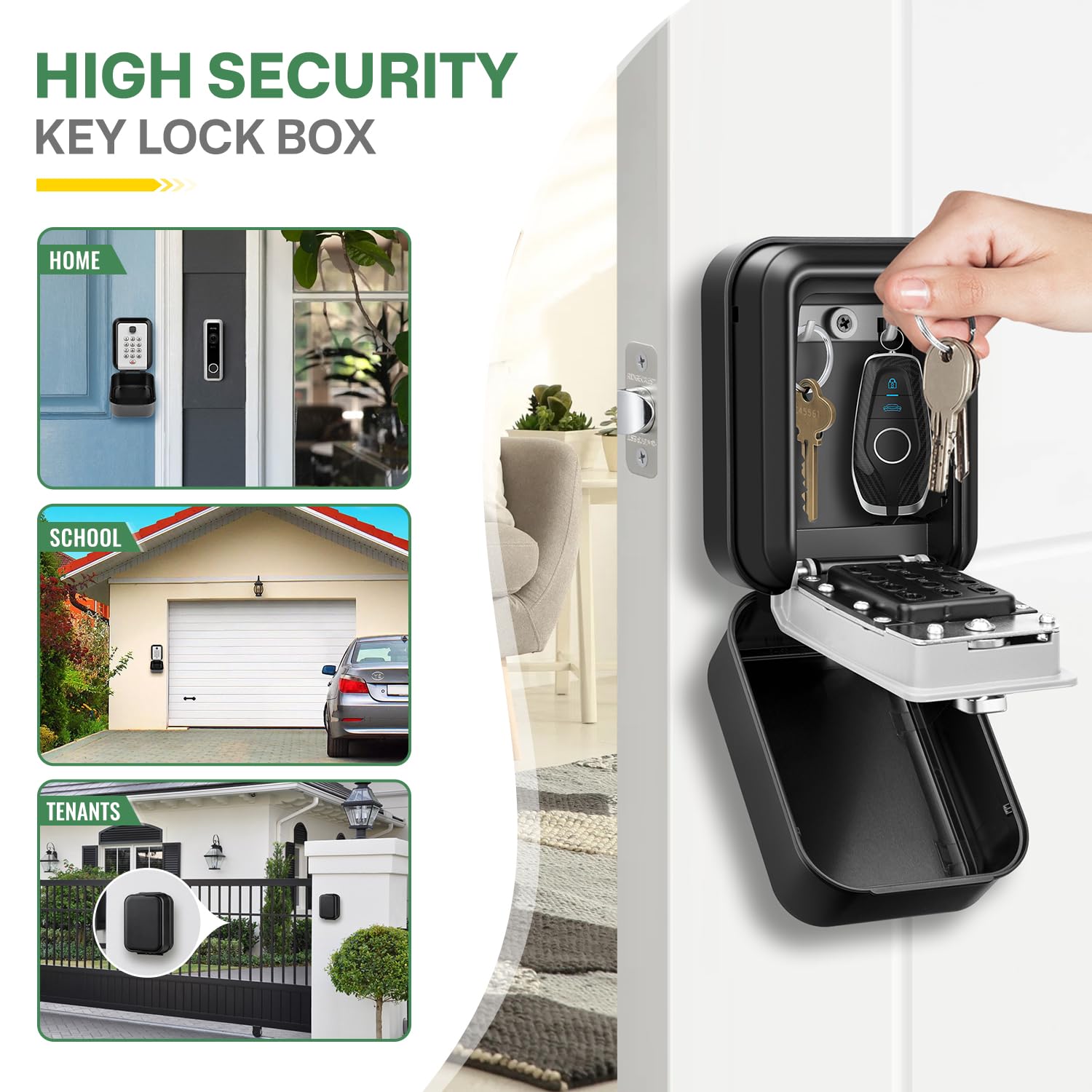 HUANLANG lock box outdoor use scenario, demonstrates secure key access outdoors.