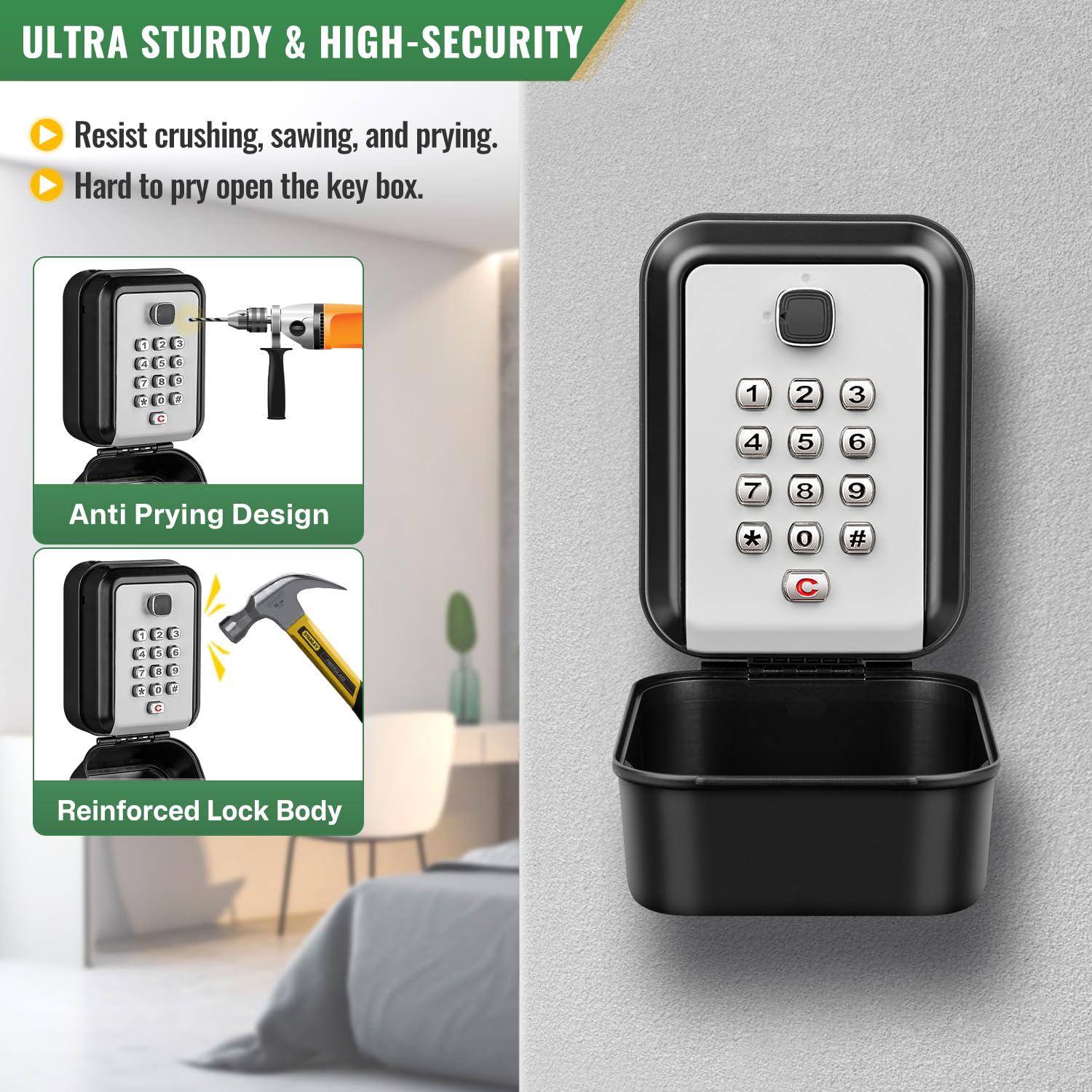 HUANLANG lock box wall-mounted profile, rugged exterior designed for outdoor use.