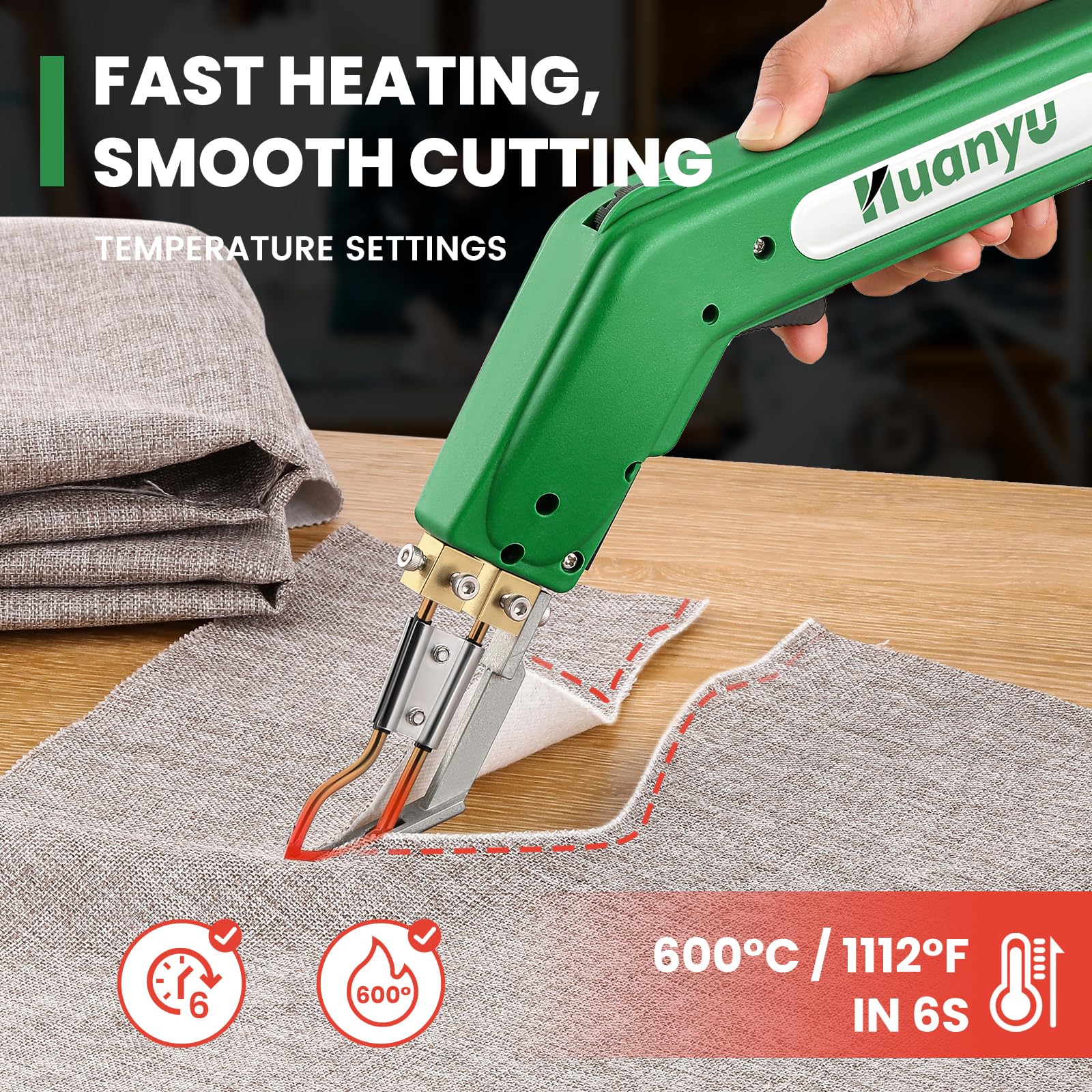 Huanyu heat cutter reaching 600°C in seconds for rapid setup.