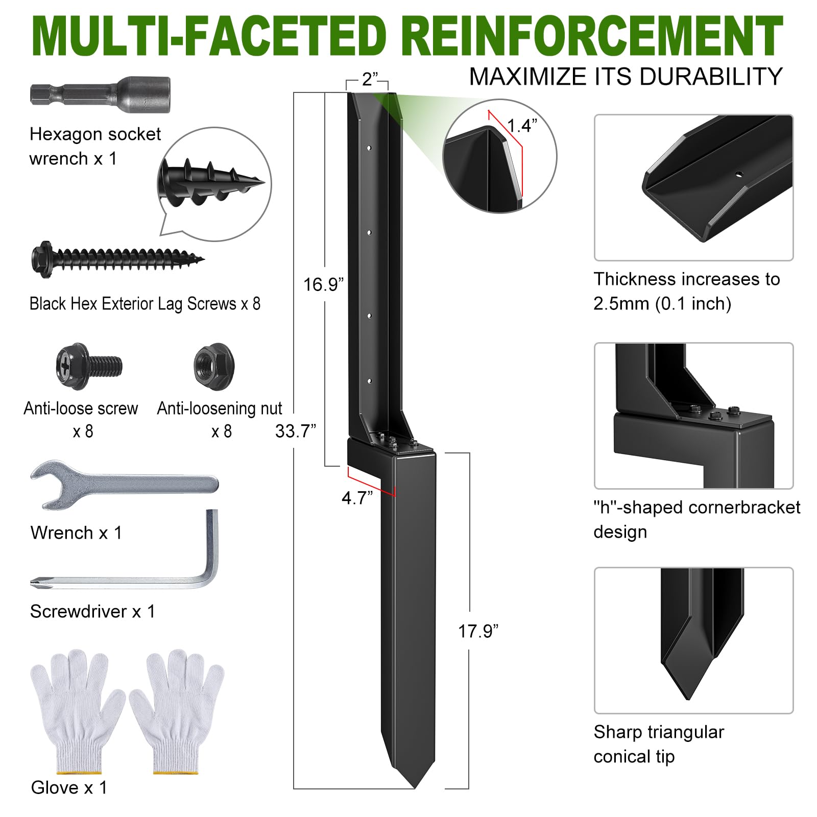 HuaSheWJ ground spike anchor reinforces leaning fence posts for fast stabilization