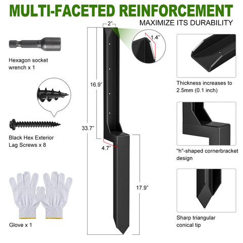 HuaSheWJ heavy-duty ground spike anchors wooden fence posts securely.