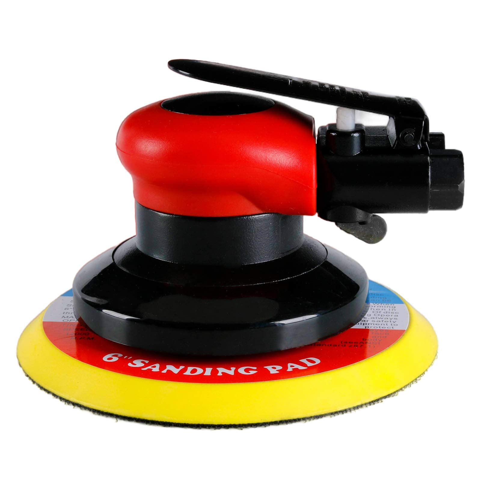 HUAXIU 6-inch air sander in side view showing heavy-duty design for auto body finishes.