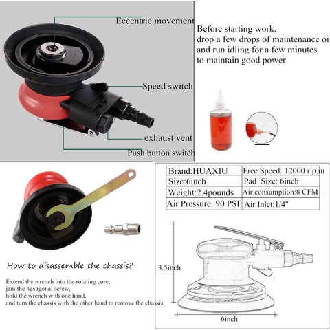 HUAXIU 6-inch hook-and-loop pad enabling quick paper changes.