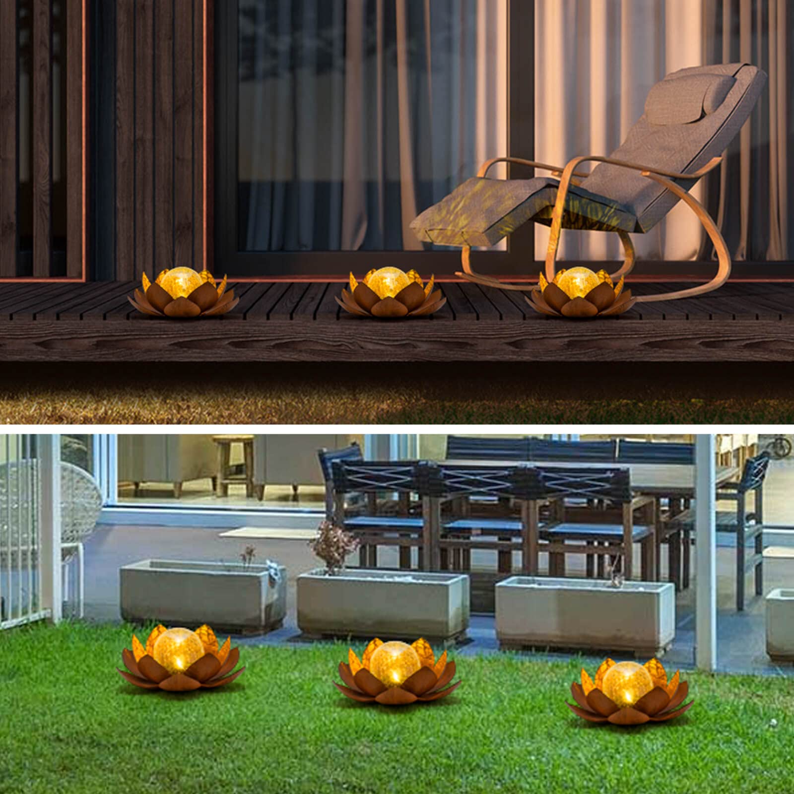 Huaxu lotus table decor LED brightens outdoor dining spaces.