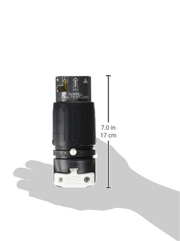 Hubbell CS6365C locking plug side view showing cord mounting for industrial use
