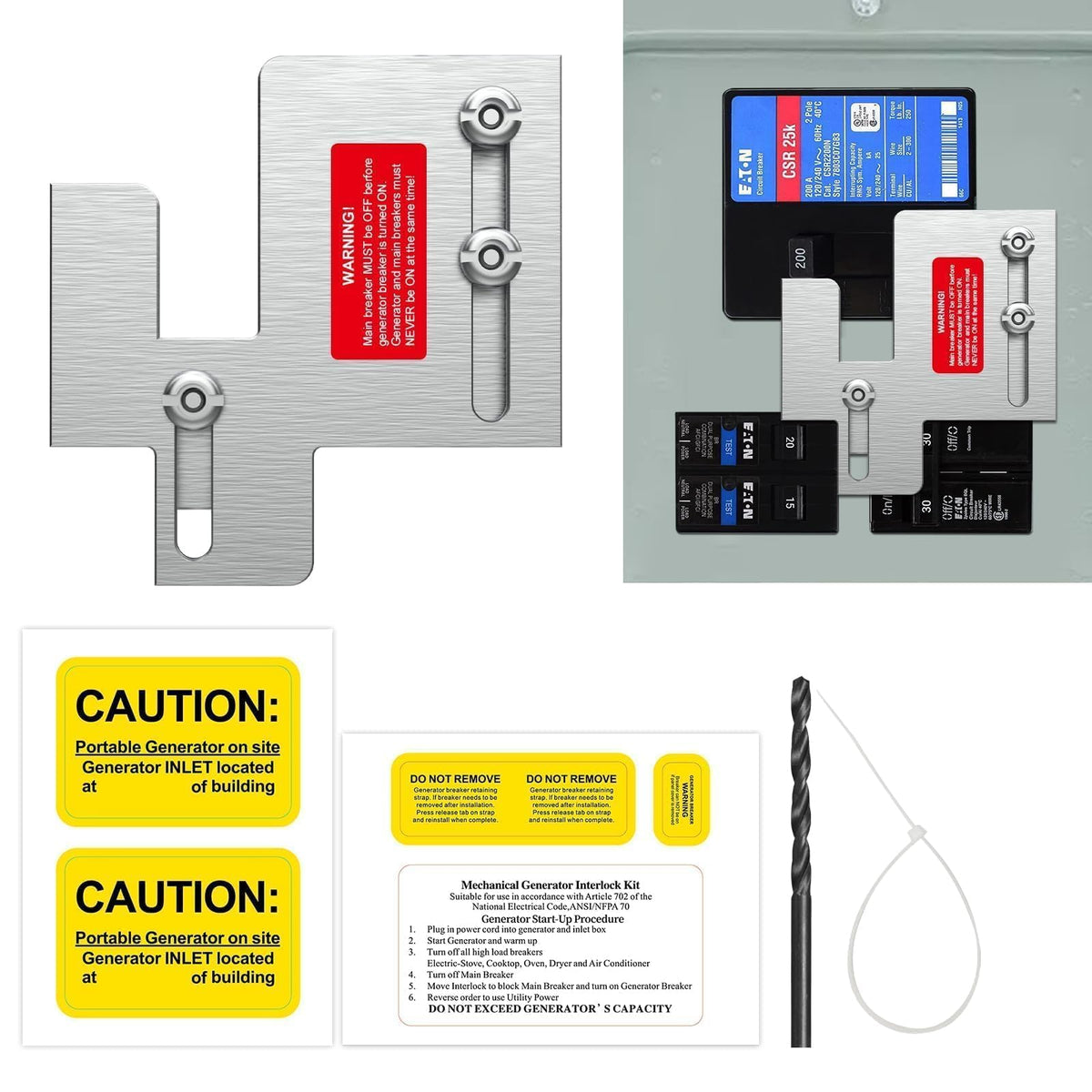 HUBRV generator interlock plate enables safe switching between main and generator power.