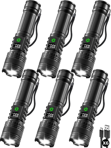 Huccbs 6Pack rechargeable flashlights with beam focus for reliable night illumination.