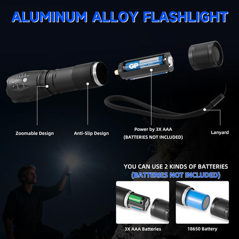 Huccbs versatile pocket torch supports 3xAAA or 1x18650 batteries.