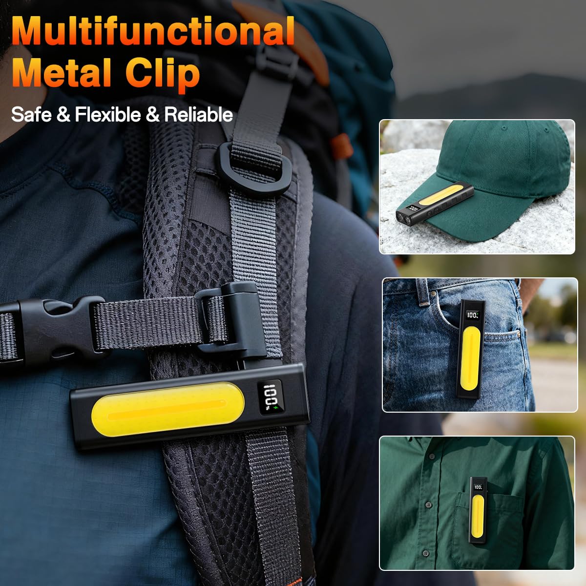 Huccbs flashlight with LCD battery display shows real-time status at a glance.