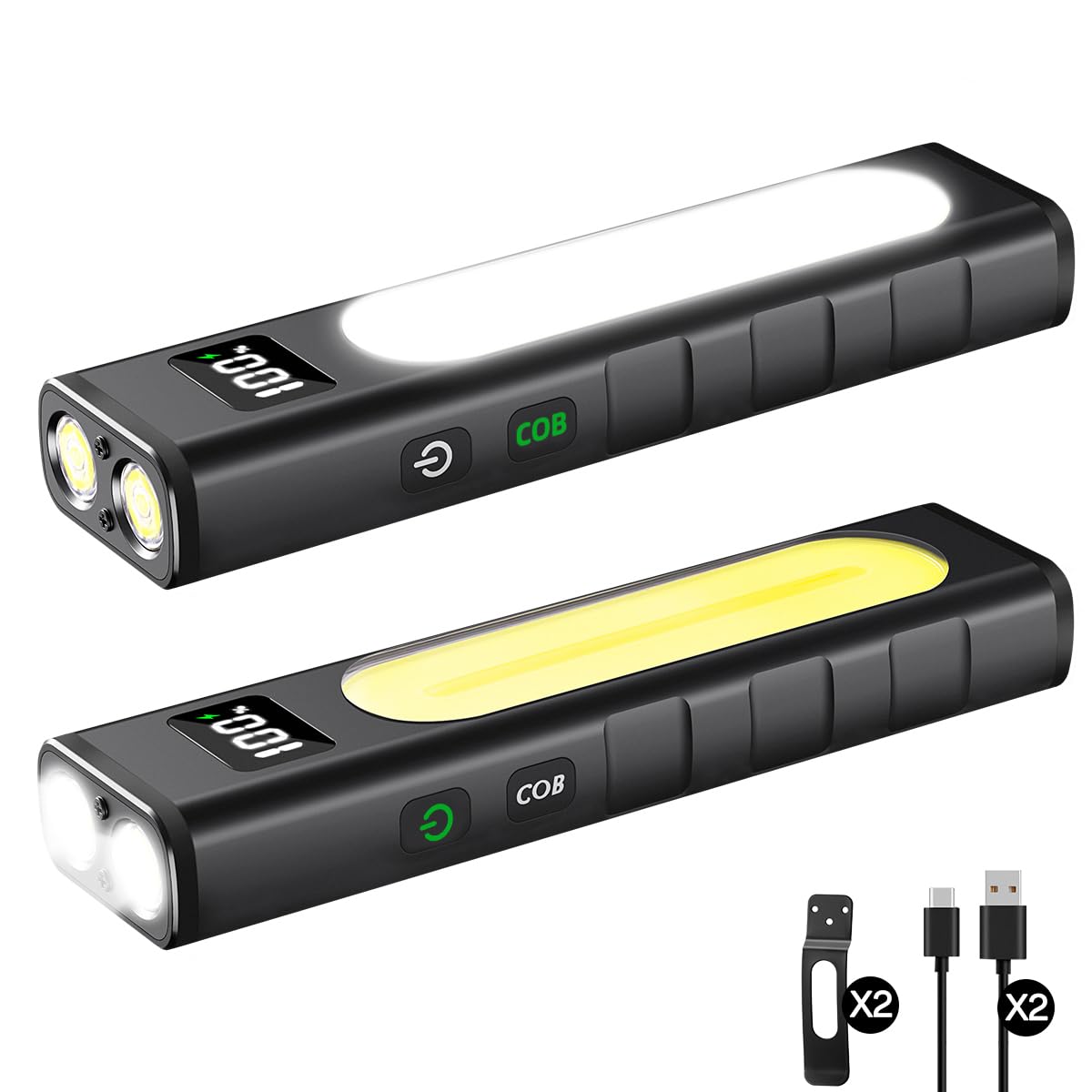 Huccbs rechargeable flashlight front 800lm main beam for targeted task lighting.
