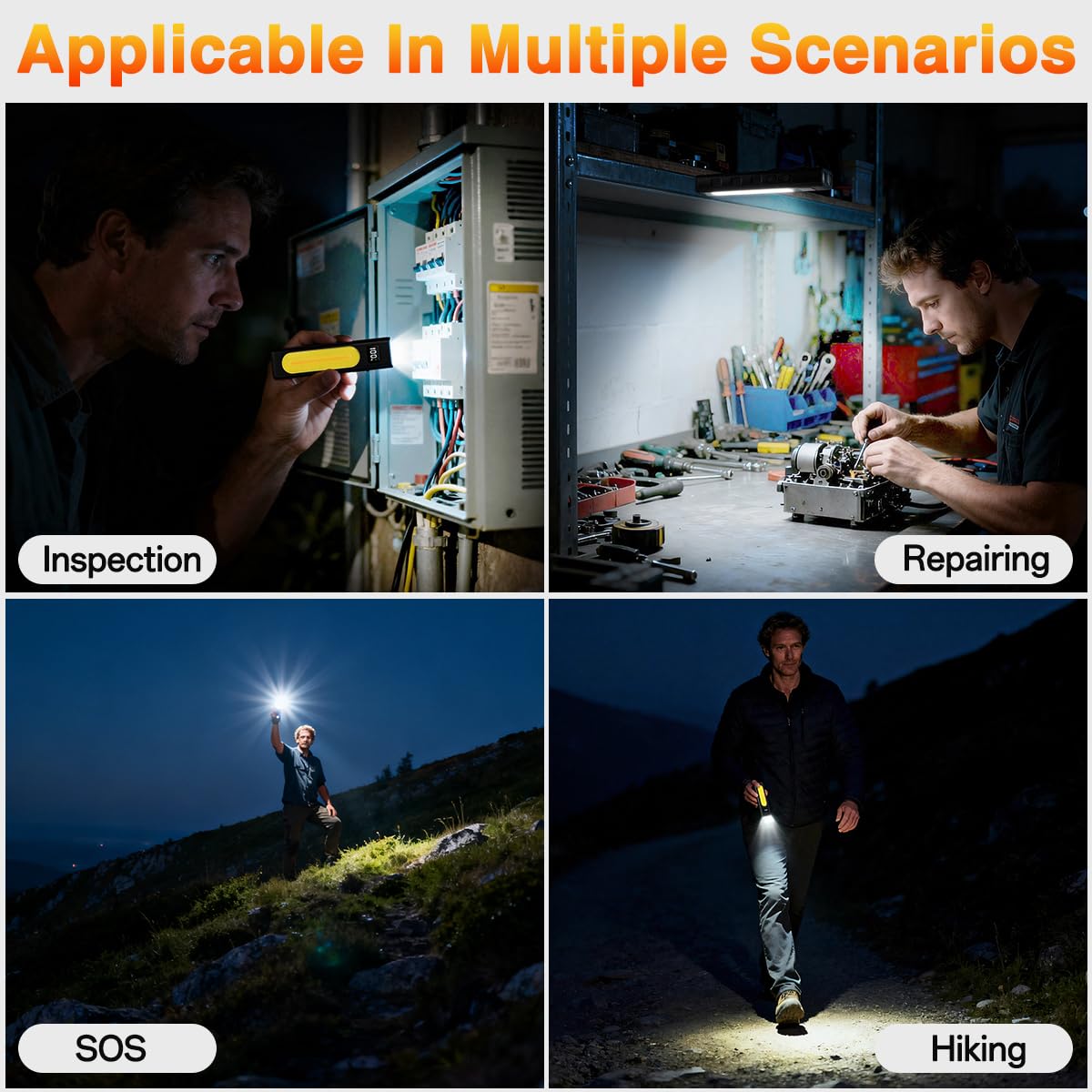 Huccbs edc flashlight magnetic base offers secure placement on metal surfaces.