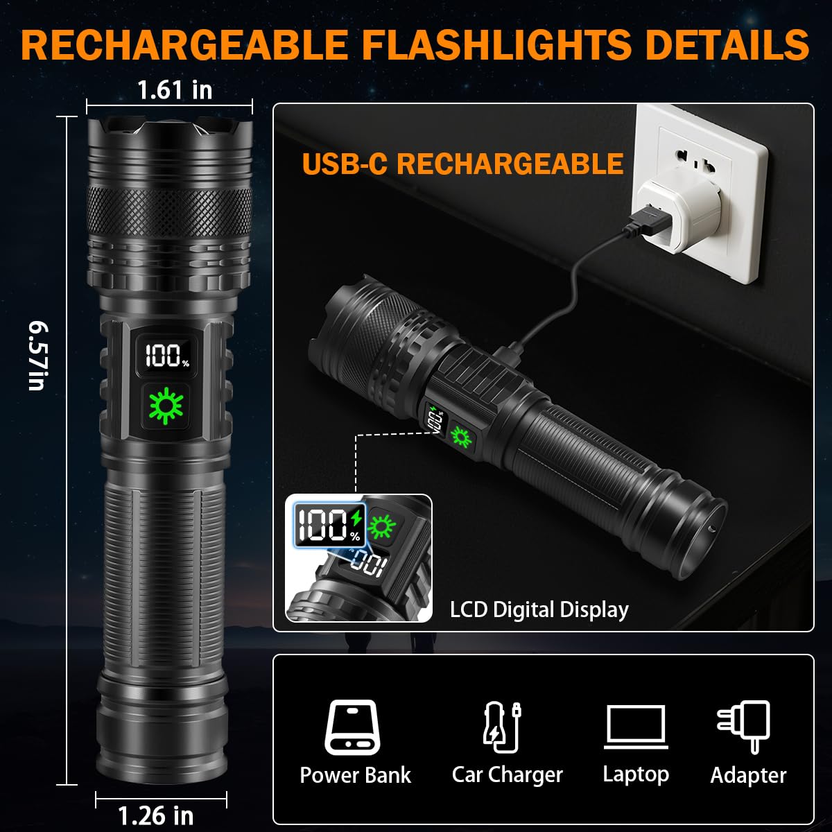 Huccbs Type-C fast charging keeps flashlights ready when needed