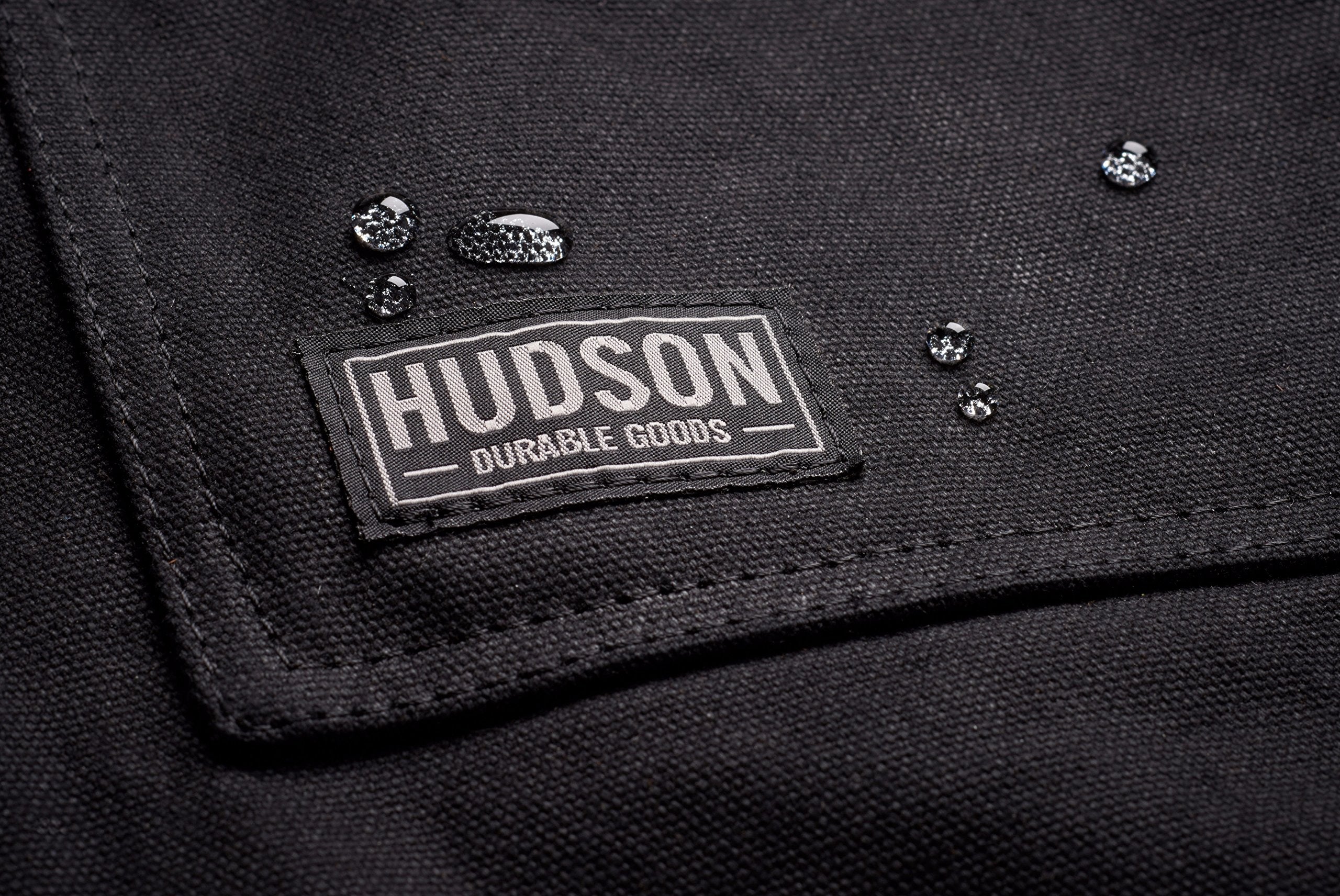 Hudson Durable Goods waxed canvas apron adjustable straps for a secure XXL-compatible fit.