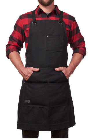 Hudson Durable Goods waxed canvas apron back view with crossback straps for balanced comfort.