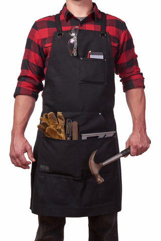 Hudson Durable Goods waxed canvas apron front view showing rugged durability and accessible pockets.