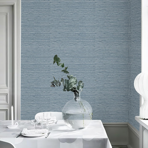HueBurst blue textured wallpaper on accent wall adds depth
