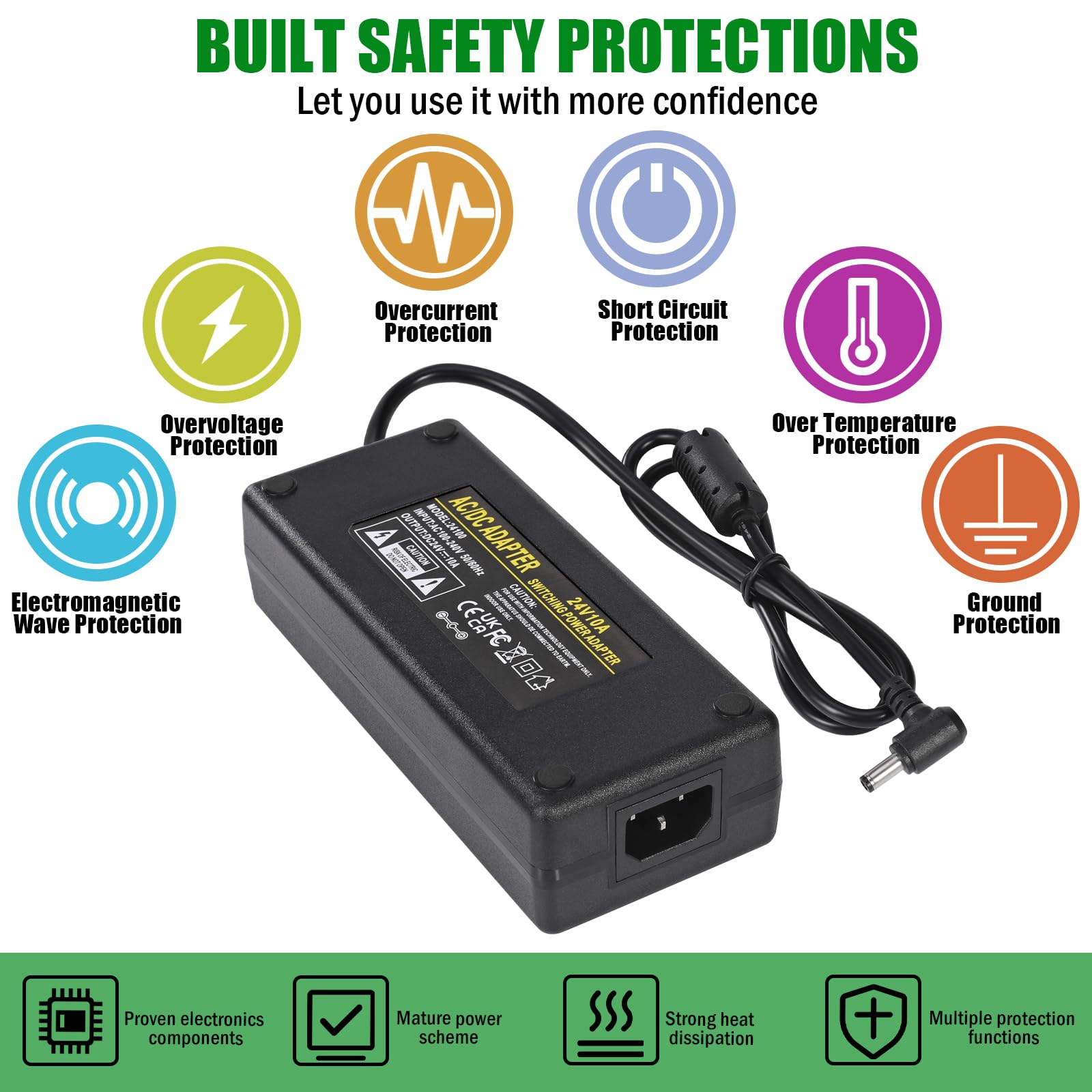 HUEMIHUI 24V 10A power supply made of ABS and PC materials