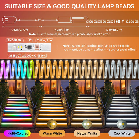 HUEMIHUI IP67 waterproof strip for courtyard lighting and weather resistance.