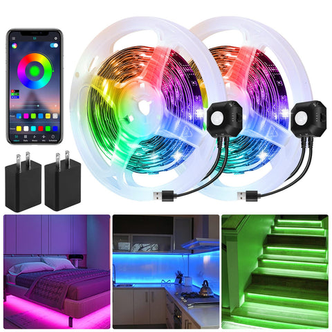 HUEMIHUI motion-activated under-bed light strips illuminate at night for safe navigation