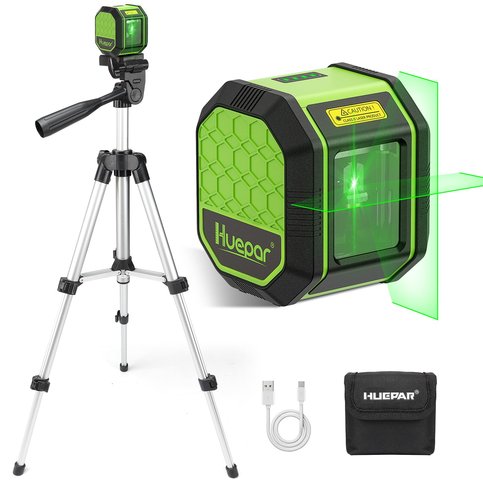 Huepar 100ft laser level with tripod for precise interior alignment.