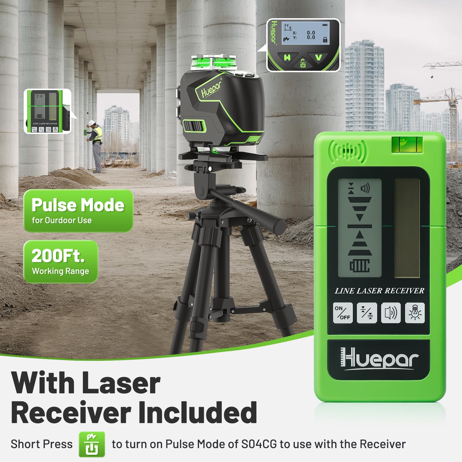 Huepar 16-line laser floor 360° horizontal beam for tiling layout
