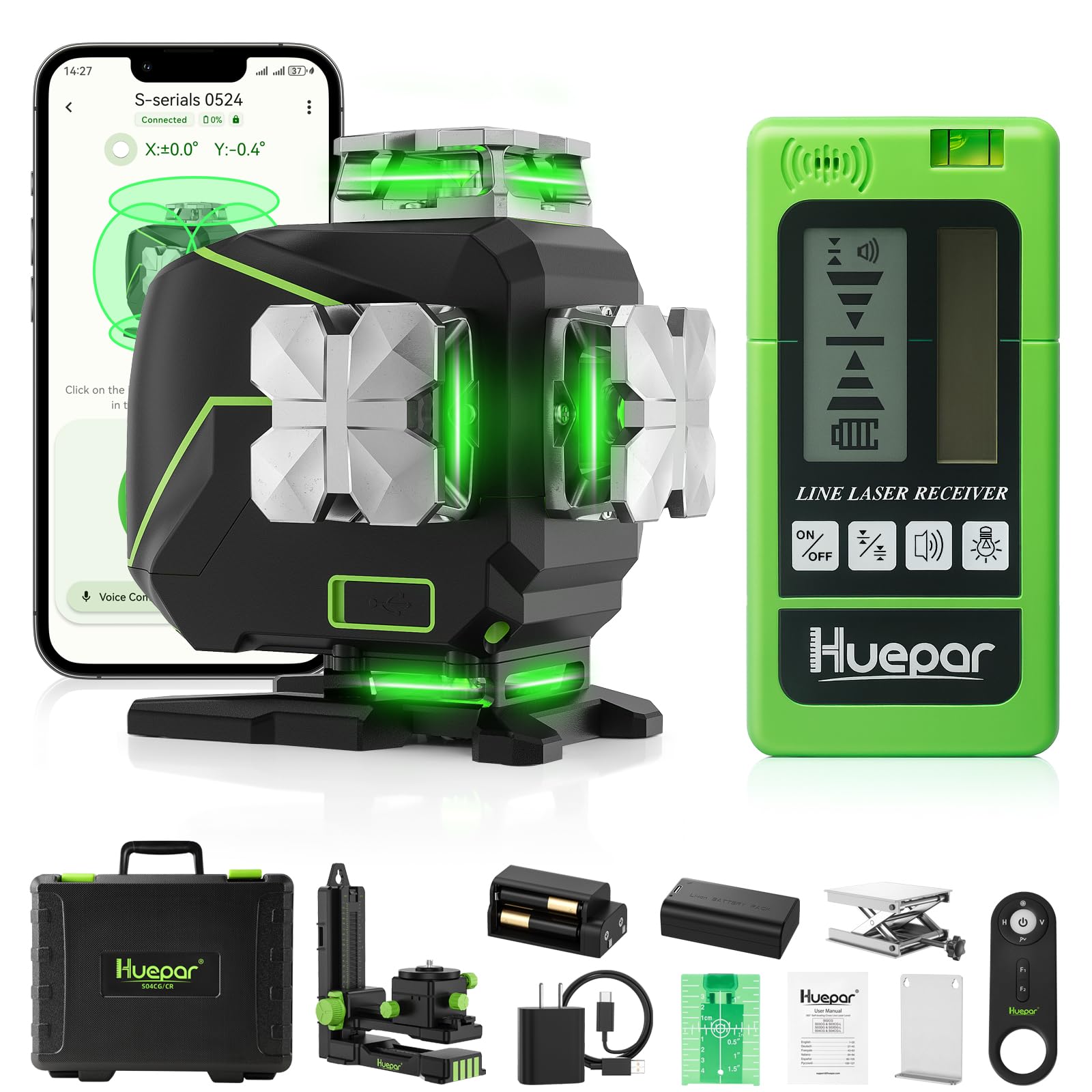 Huepar 16-line laser top 360° horizontal beam for ceiling alignment