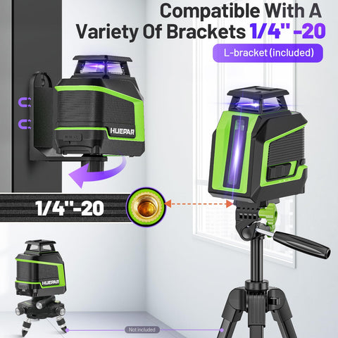 Huepar 360 laser level purple beam enhances indoor visibility