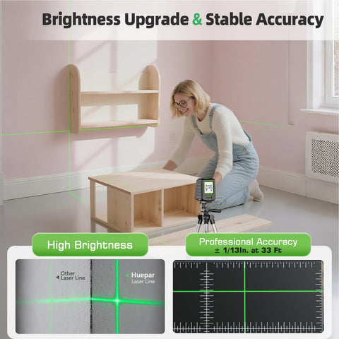 Extendable Huepar tripod provides stable height.
