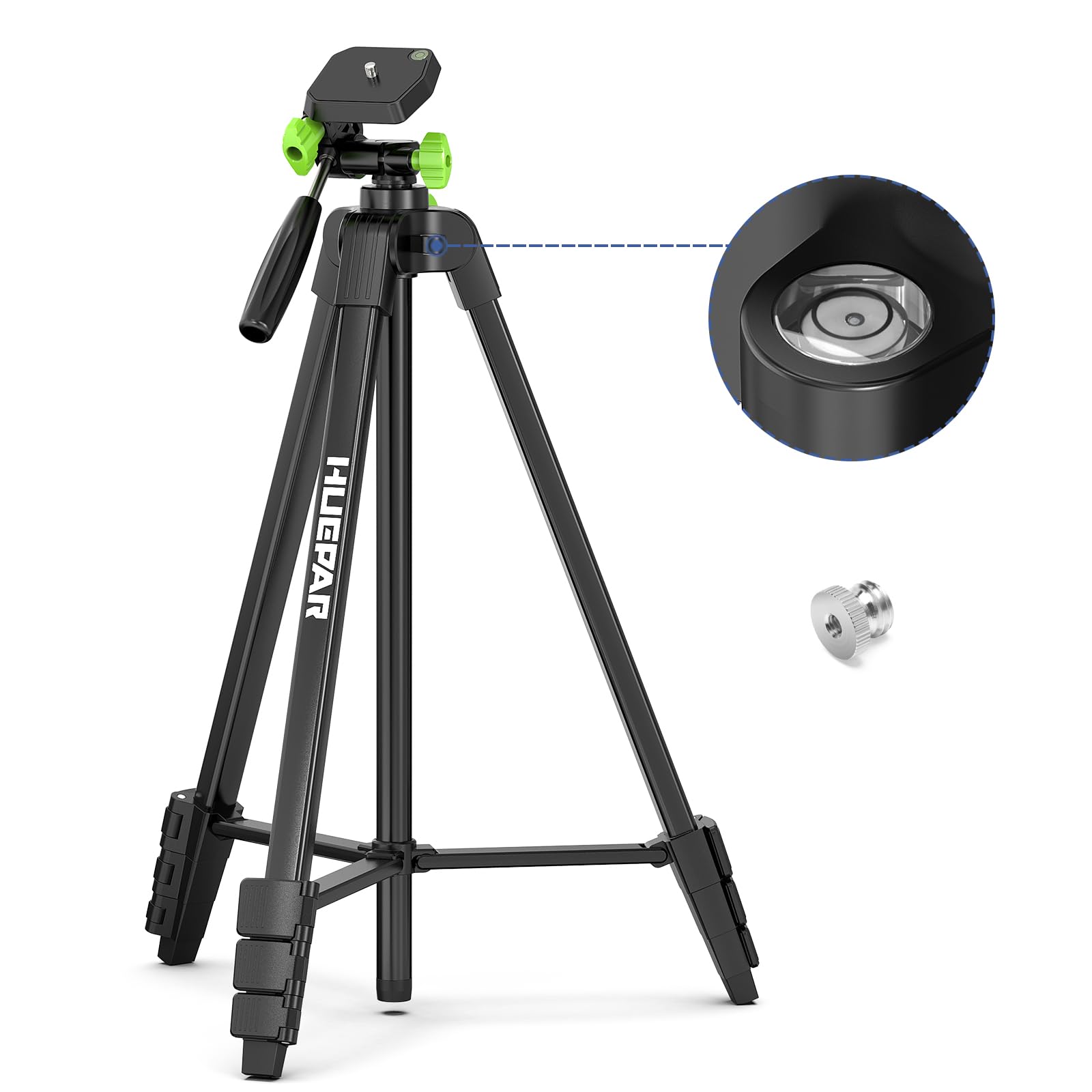 Huepar 60-inch tripod with 3-way pan head for precise indoor alignment