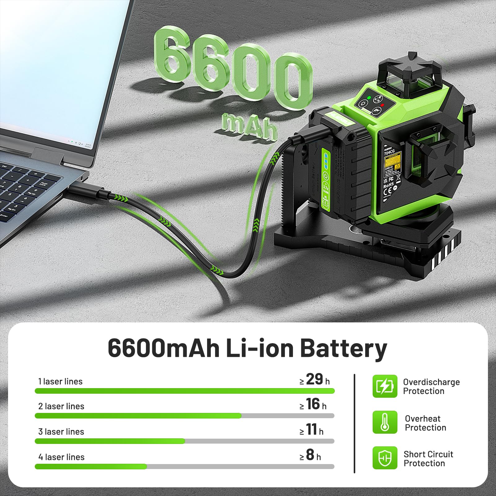 Huepar 704CG bottom 360-degree horizontal line simplifies tiling layouts.