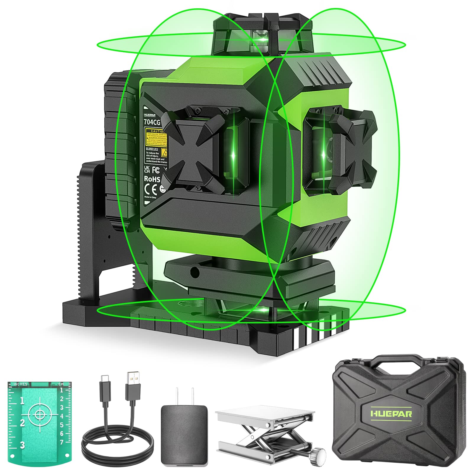 Huepar 704CG with 4x360 green laser lines for fast room layout.