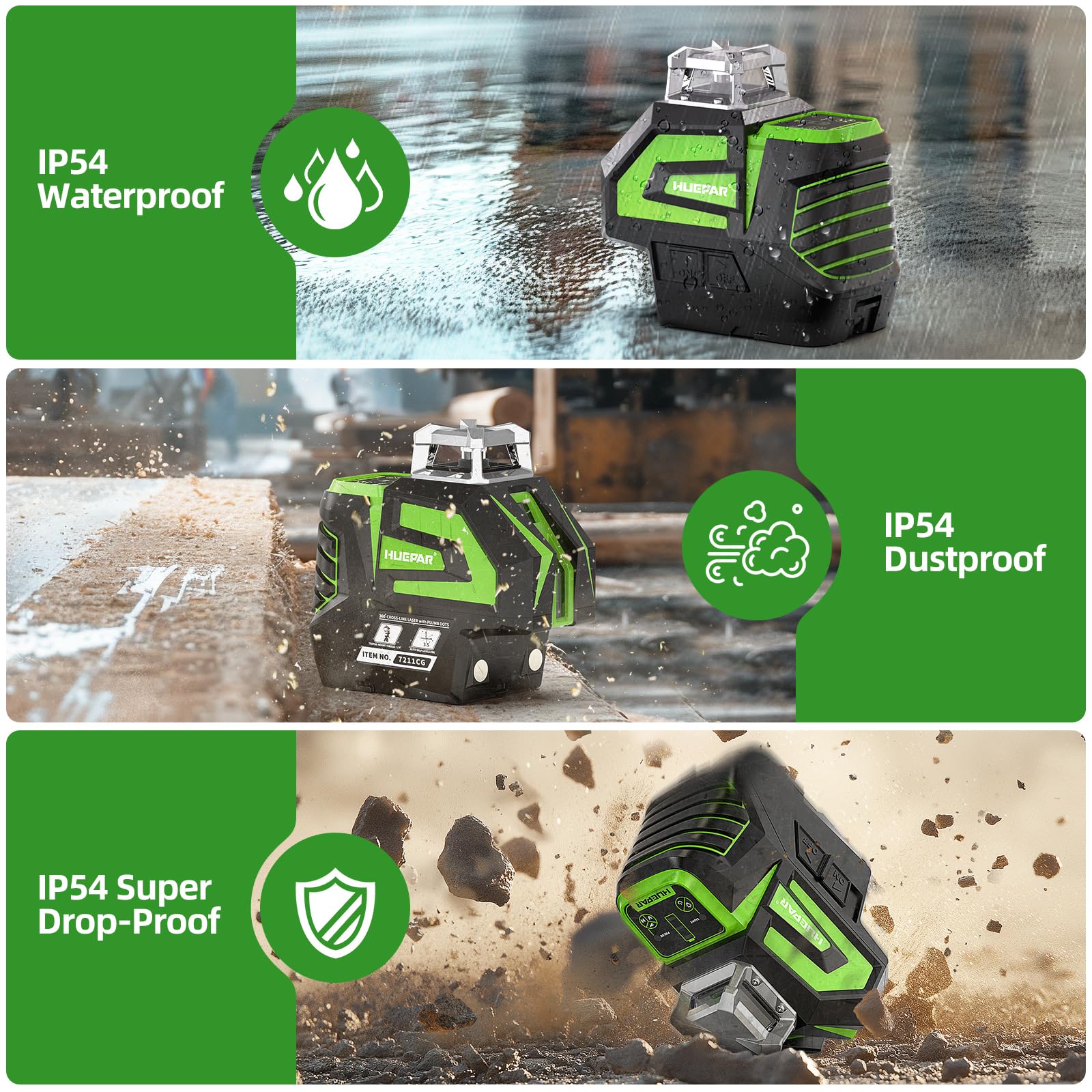 Huepar 7211CG IP54 durability against dust and moisture