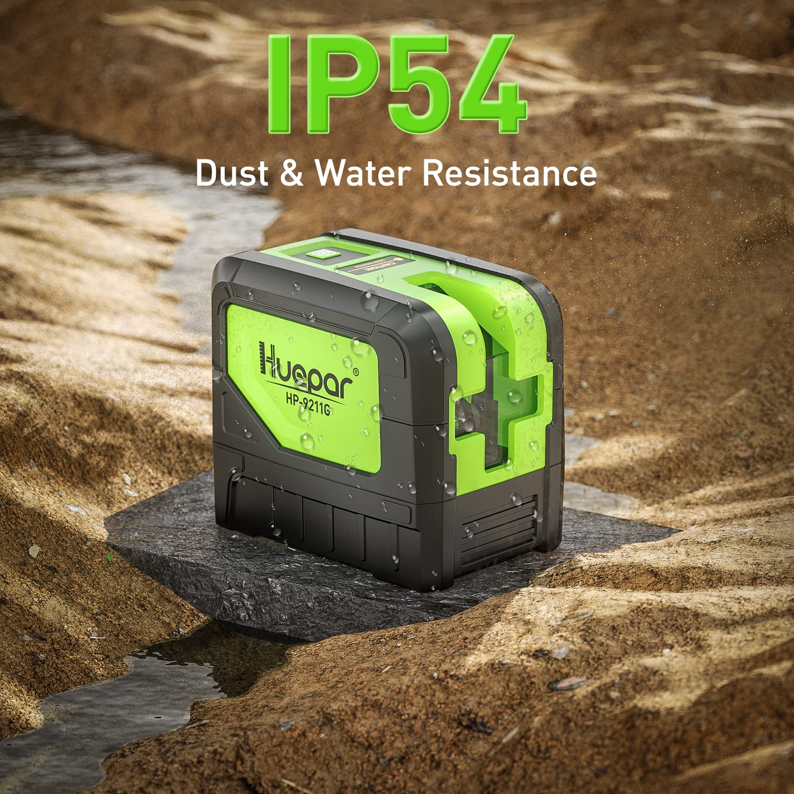 Huepar 9211G IP54 rugged durability for dusty, damp job sites