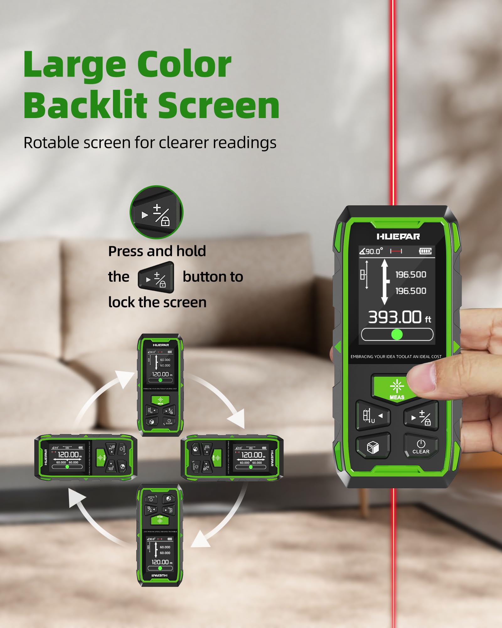 Huepar accessory pack included with charger, strap, and user manual.
