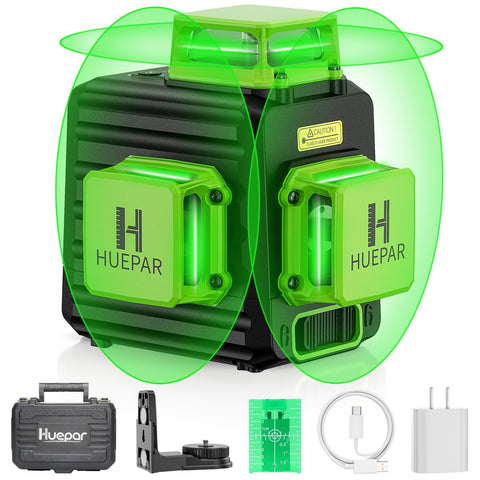 Huepar B03CG 360° horizontal green laser for precise alignment on large projects.