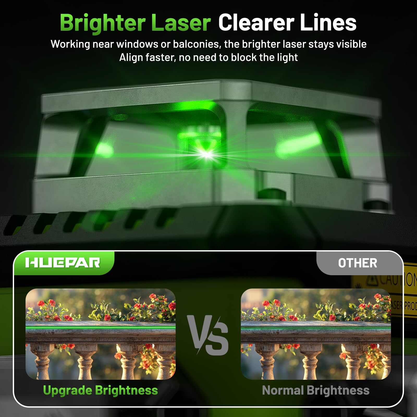 High-capacity 5200mAh battery powers Huepar B03CG for extended work sessions.