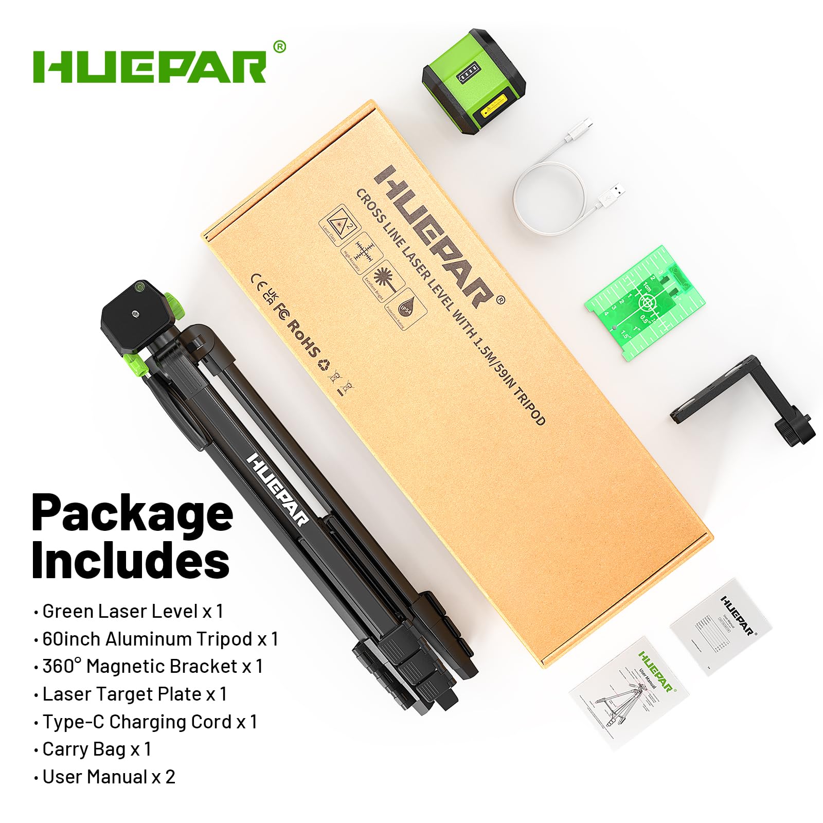 Huepar battery indicators show remaining life during tasks.