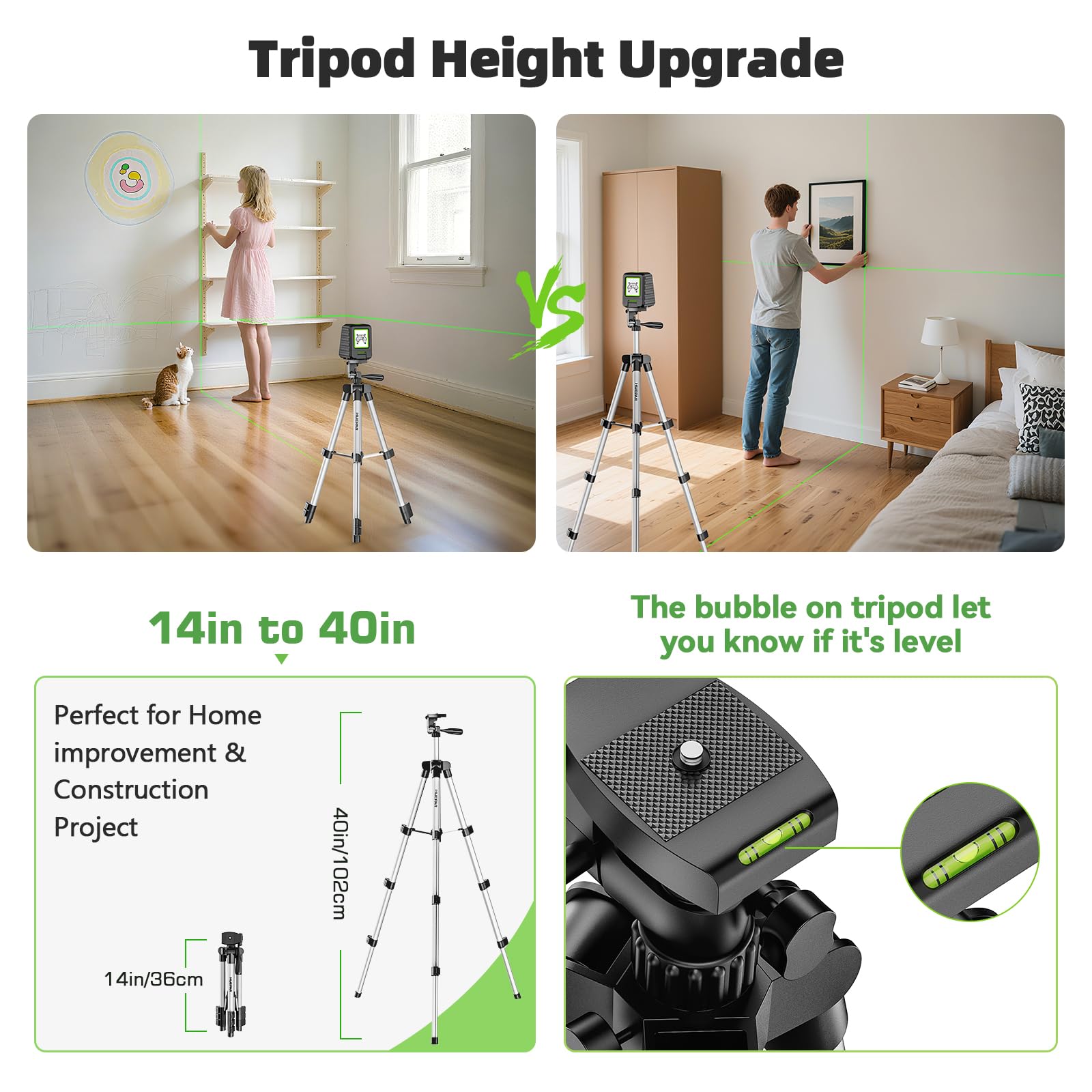 Huepar BOX-1G horizontal line for wall alignment.