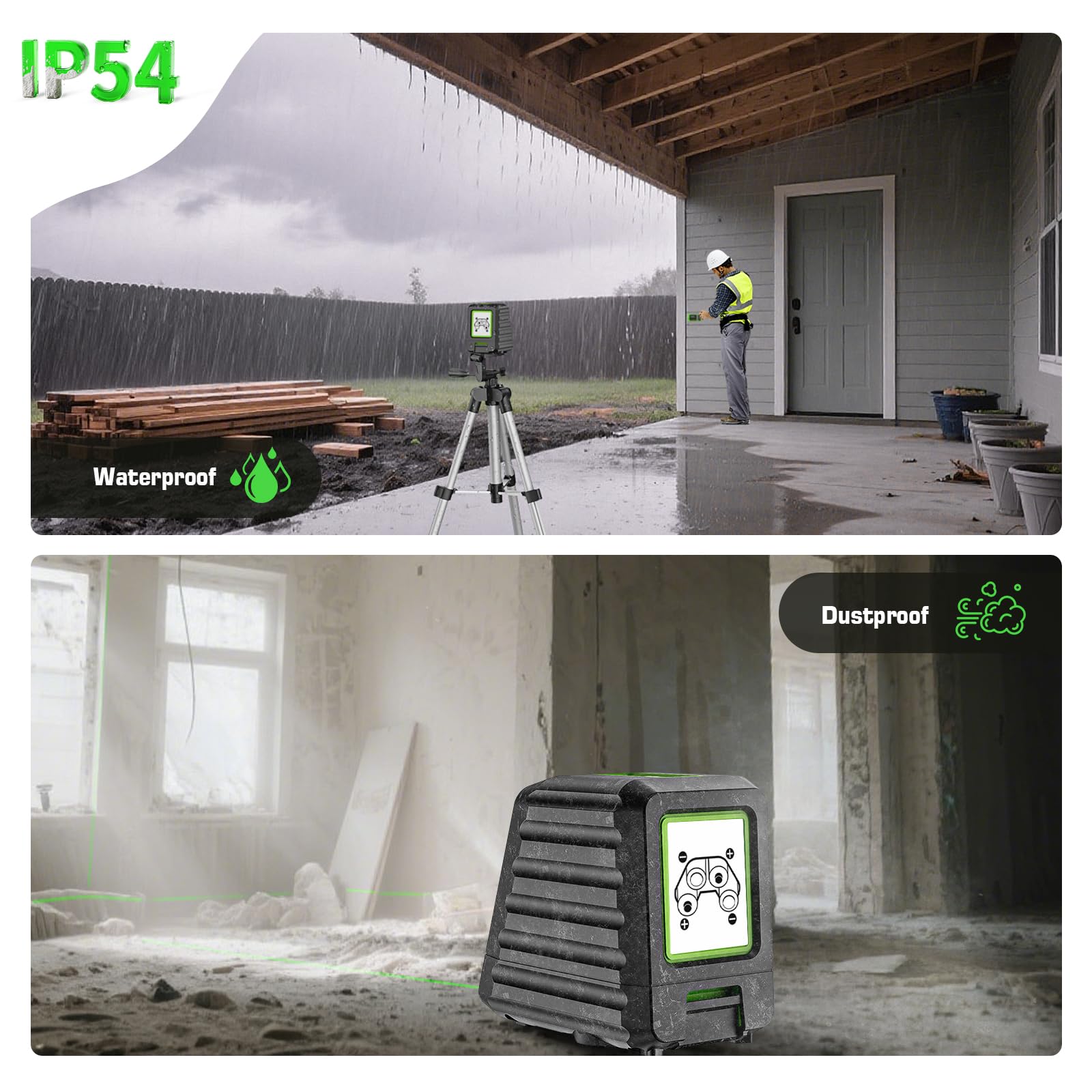IP54 durability protects against dust and moisture.