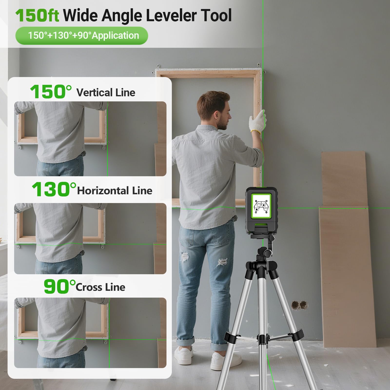 Huepar BOX-1G vertical line helps plumb walls.