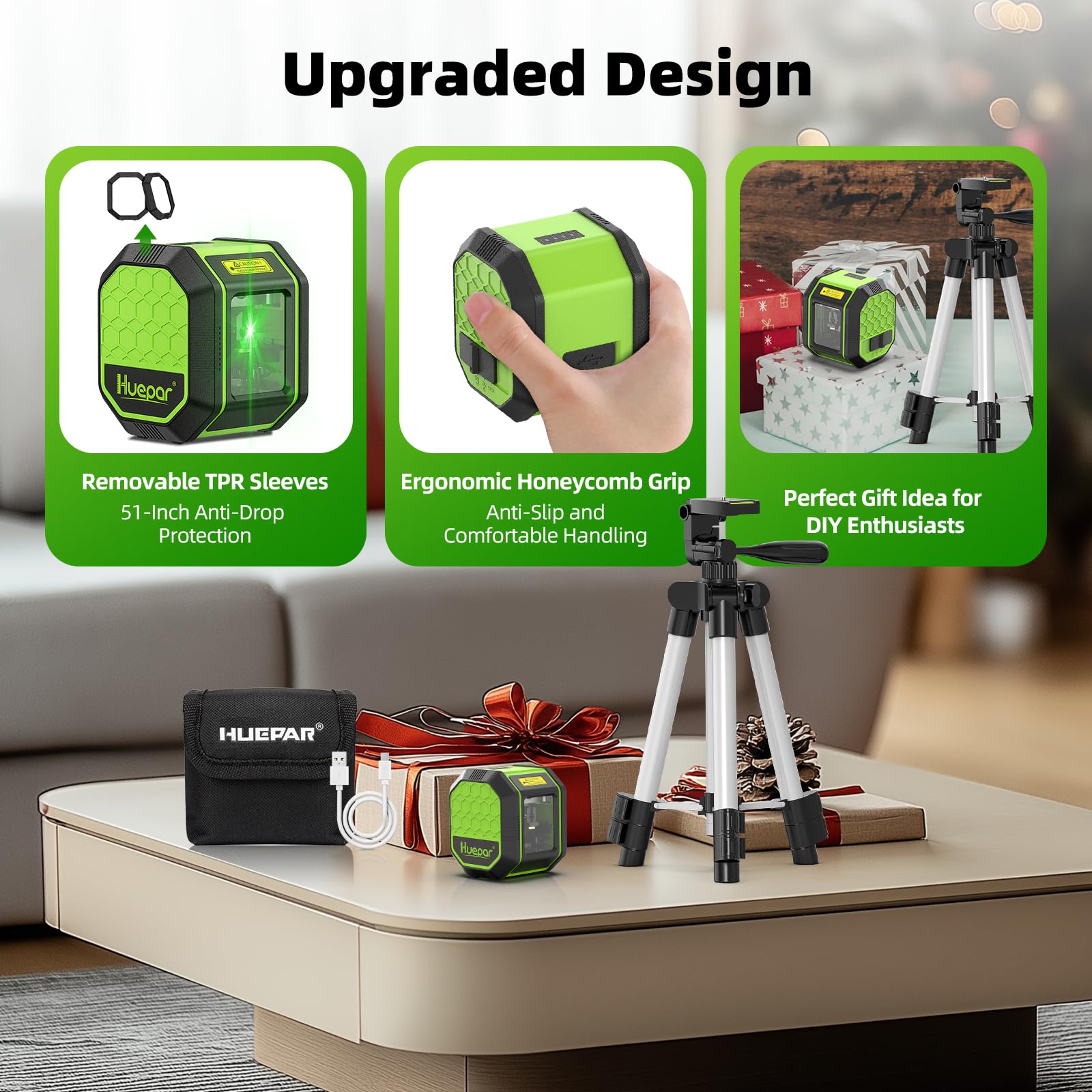 Huepar compact design fits in a carry bag for quick moves.