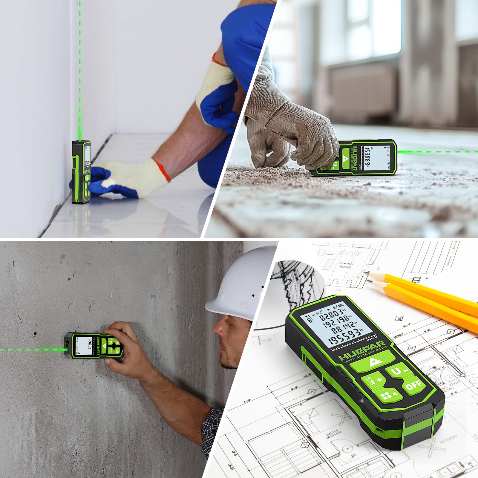 Huepar compact handheld laser measurer fits tool belt