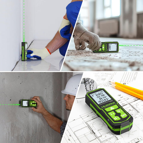 Huepar compact handheld laser measurer fits tool belt