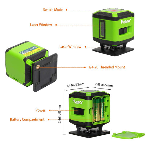 Huepar FL360G battery life lasts up to six hours on AA batteries.