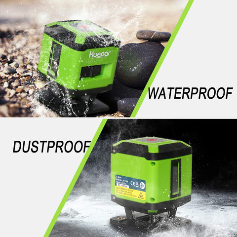 Huepar FL360G complete kit includes batteries, manual, and carry bag.