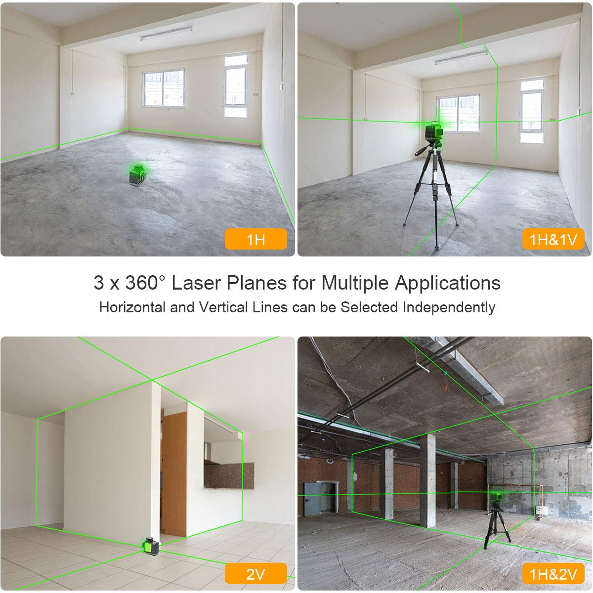 Huepar GF360G horizontal 360° line projected across a room