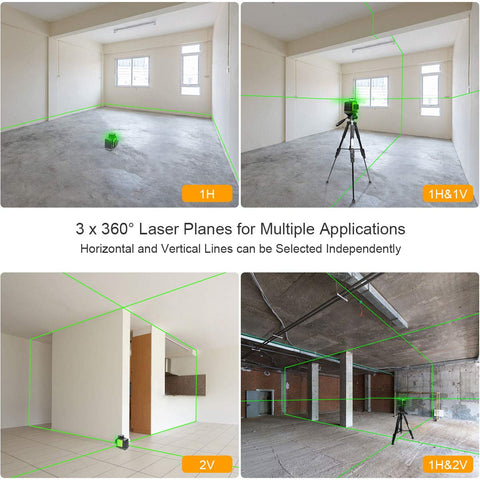 Huepar GF360G horizontal 360° line projected across a room