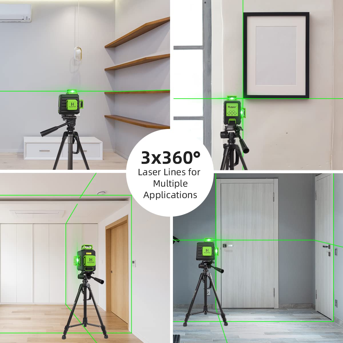Huepar green 360° laser beams for bright visibility in all light