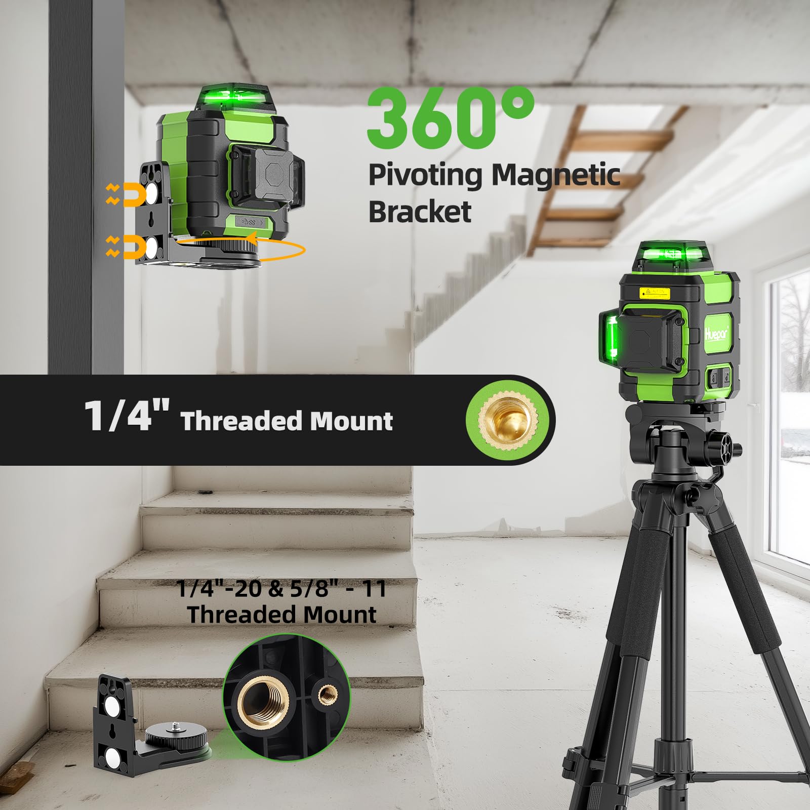Huepar HM03CG magnetic bracket attaches to metal surfaces