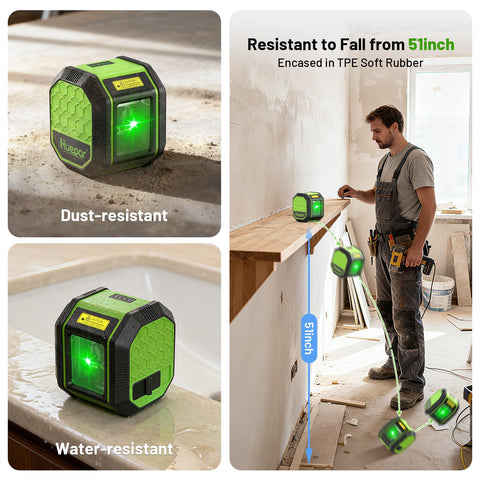 Huepar in-use for interior tile hanging and leveling.